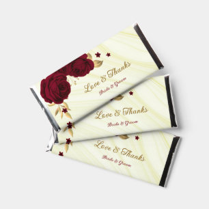 burgundy flowers gold leaves marble hershey bar favors