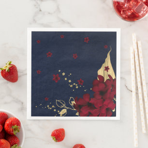 burgundy flowers gold leaves navy blue paper dinner napkins