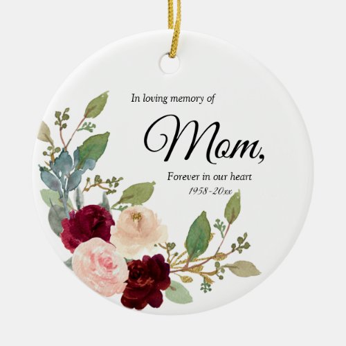 Burgundy Flowers In Loving Memory of Mom Ornament