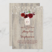 Burgundy Flowers Mason Jar Rustic Bridal Shower Invitation (Front/Back)