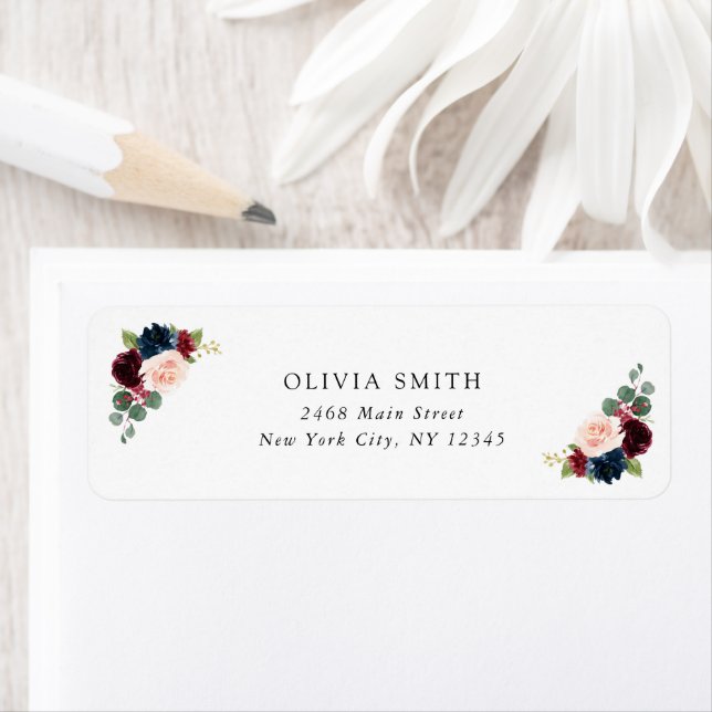 Burgundy Flowers, Navy Flowers, Bridal Shower Label (Insitu)