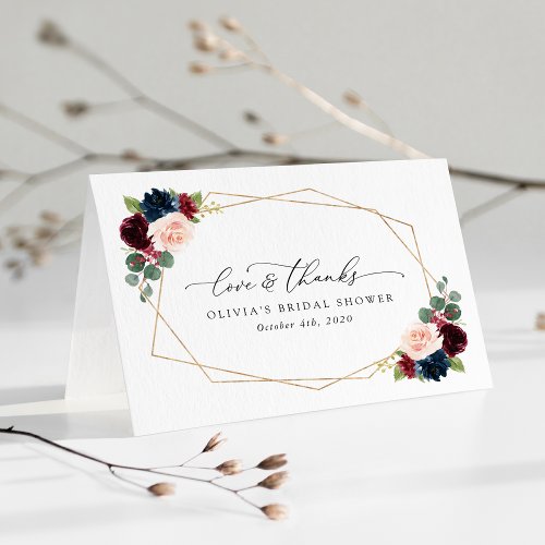 Burgundy Flowers Navy Flowers Bridal Shower Thank You Card