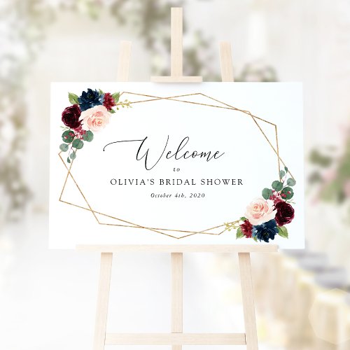 Burgundy Flowers Navy Flowers Bridal Welcome Poster