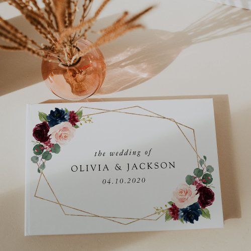 Burgundy Flowers Navy Flowers Floral Wedding Guest Book