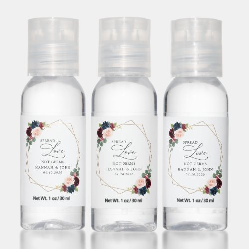 Burgundy Flowers Navy Flowers Floral Wedding Hand Sanitizer