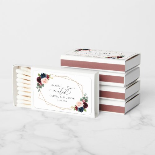 Burgundy Flowers Navy Flowers Floral Wedding Matchboxes