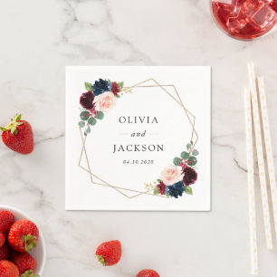 Burgundy Flowers, Navy Flowers, Floral Wedding Napkins
