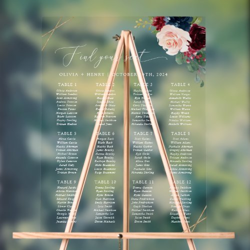 Burgundy Flowers Navy Flowers Seating Chart