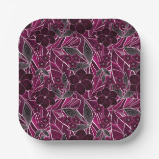 Burgundy flowers. paper plates
