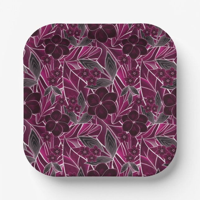 Burgundy flowers. paper plates (Front)