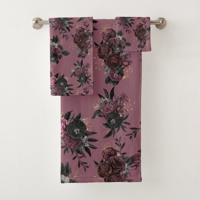 Burgundy Flowers Pattern Towel (Insitu)
