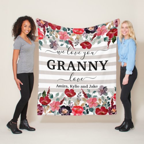 Burgundy Flowers Personalized Gift For Grandparent Fleece Blanket