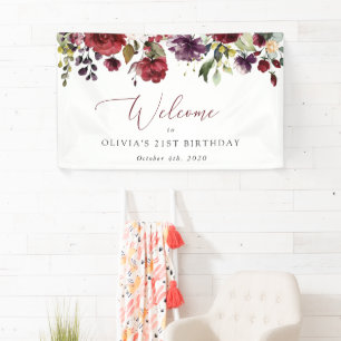 Burgundy Flowers, Pink Flowers, Birthday Welcome Banner