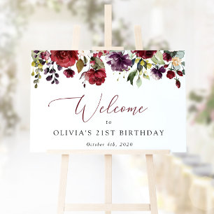 Burgundy Flowers, Pink Flowers, Birthday Welcome Foam Board