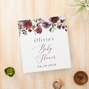 Burgundy Flowers, Pink Flowers, Boho, Baby Shower 3 Ring Binder