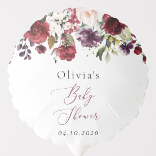 Burgundy Flowers, Pink Flowers, Boho, Baby Shower Balloon
