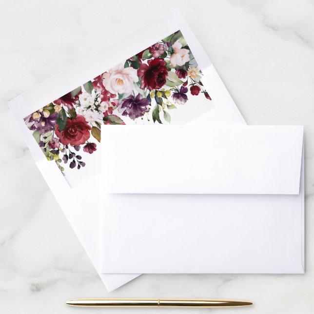 Burgundy Flowers, Pink Flowers, Boho, Baby Shower Envelope Liner (Desk)
