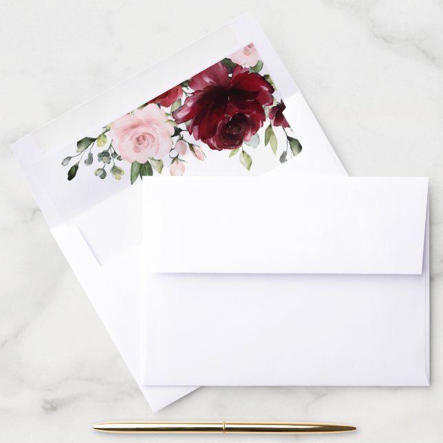 Burgundy Flowers, Pink Flowers, Boho, Baby Shower Envelope Liner (Desk)