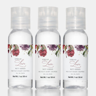 Burgundy Flowers, Pink Flowers, Boho, Baby Shower Hand Sanitizer