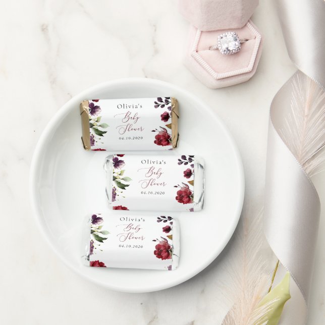Burgundy Flowers, Pink Flowers, Boho, Baby Shower Hershey's Miniatures (Wedding)