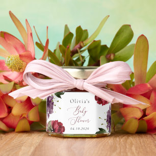 Burgundy Flowers, Pink Flowers, Boho, Baby Shower Honey Jar Favors