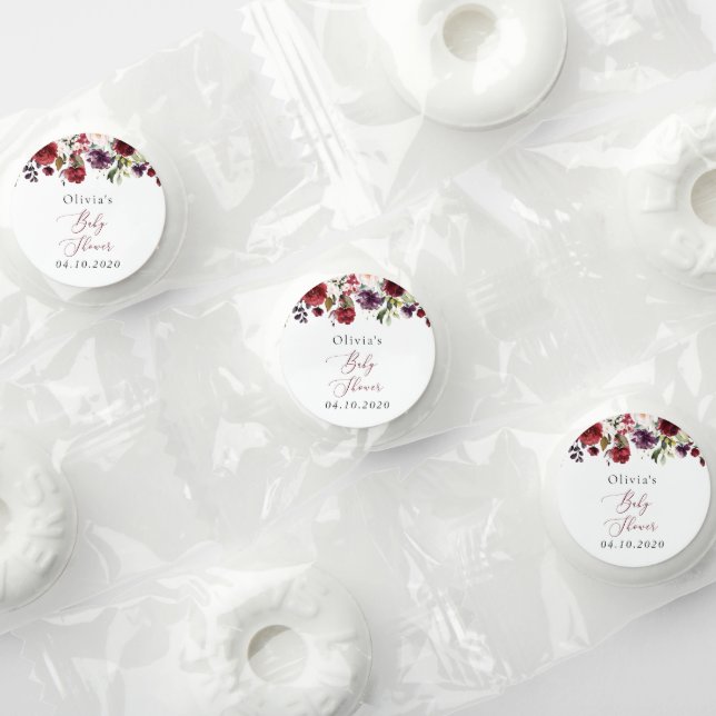 Burgundy Flowers, Pink Flowers, Boho, Baby Shower Life Saver® Mints (Assorted)