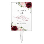Burgundy Flowers, Pink Flowers, Boho, Birthday Cake Topper