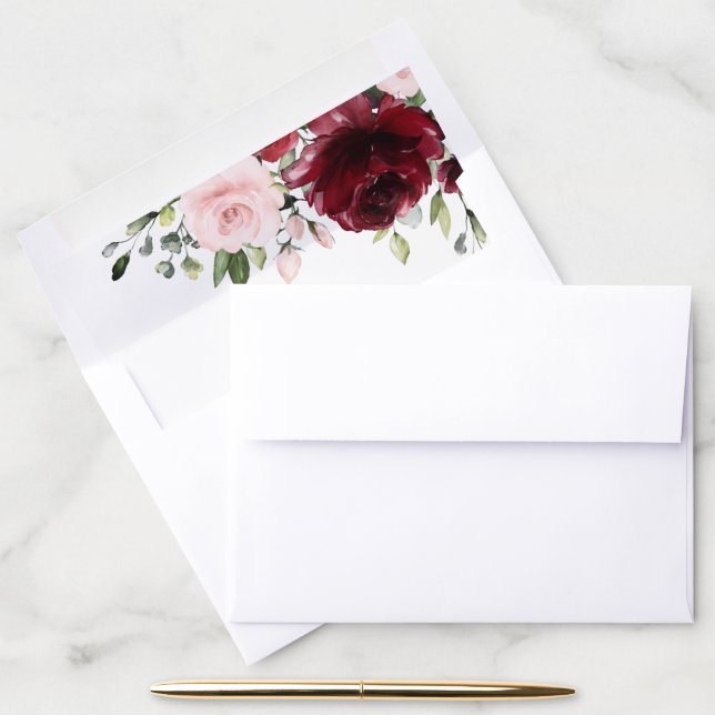 Burgundy Flowers, Pink Flowers, Boho, Birthday Envelope Liner (Desk)