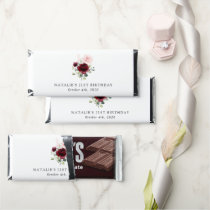 Burgundy Flowers, Pink Flowers, Boho, Birthday Hershey Bar Favors