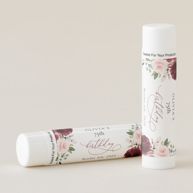 Burgundy Flowers, Pink Flowers, Boho, Birthday Lip Balm (Front)