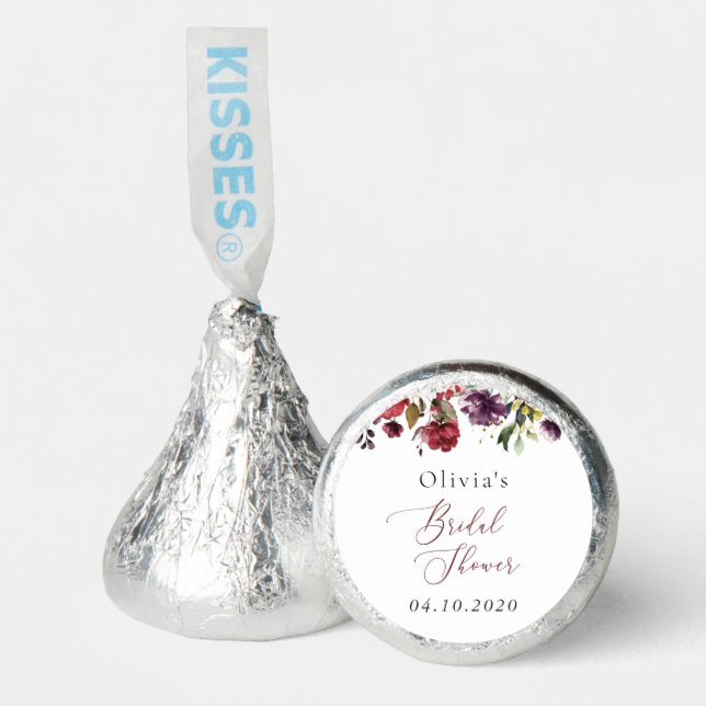 Burgundy Flowers, Pink Flowers, Boho Bridal Shower Hershey®'s Kisses® (Front)