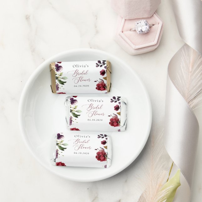 Burgundy Flowers, Pink Flowers, Boho Bridal Shower Hershey's Miniatures (Wedding)