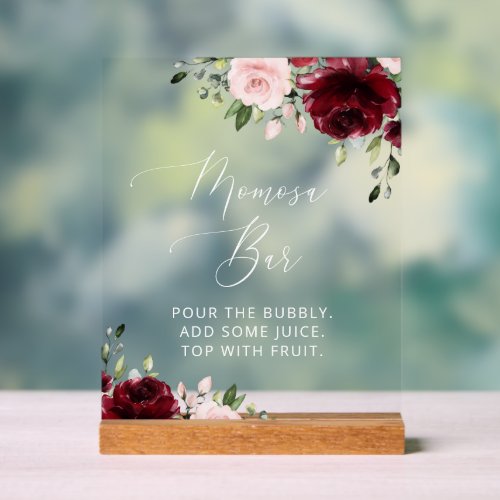 Burgundy Flowers Pink Flowers Boho Momosa Bar Acrylic Sign