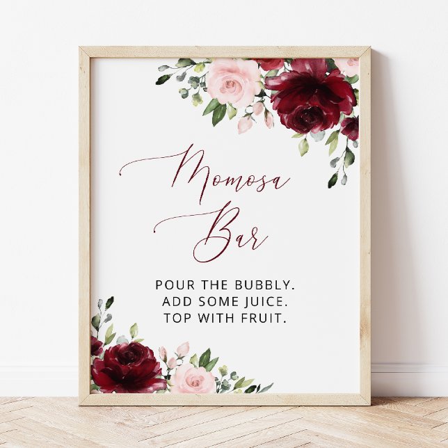 Burgundy Flowers, Pink Flowers, Boho, Momosa Bar Poster (Creator Uploaded)