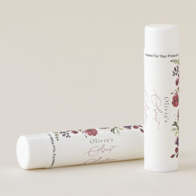 Burgundy Flowers, Pink Flowers, Boho, Sweet 16 Lip Balm (Front)