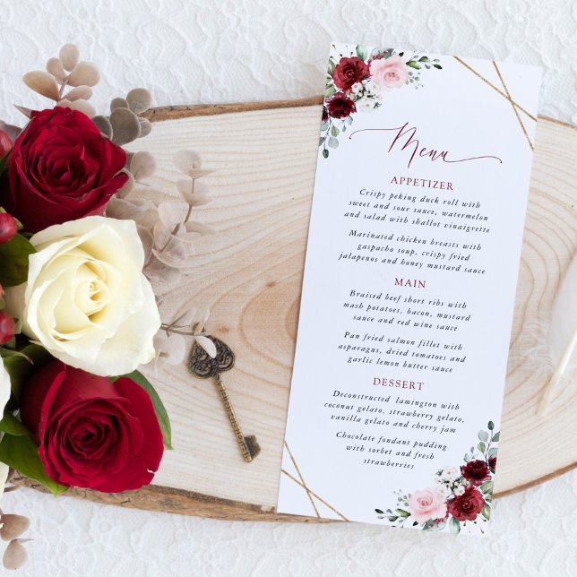 Burgundy Flowers, Pink Flowers, Boho, Wedding Menu (Creator Uploaded)