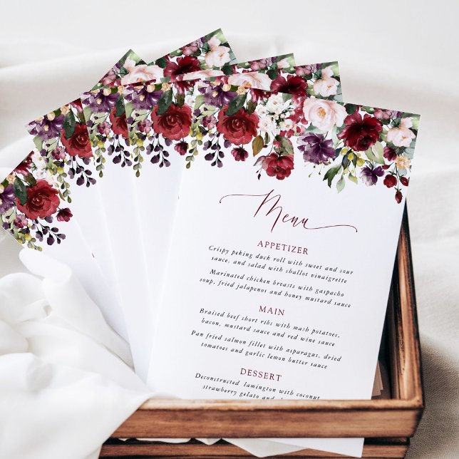 Burgundy Flowers, Pink Flowers, Boho, Wedding Menu (Creator Uploaded)