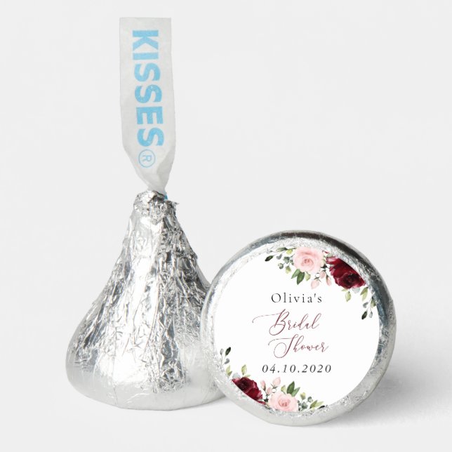 Burgundy Flowers, Pink Flowers, Bridal Shower Hershey®'s Kisses® (Front)