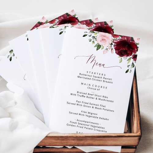 Burgundy Flowers Pink Flowers Bridal Shower Menu