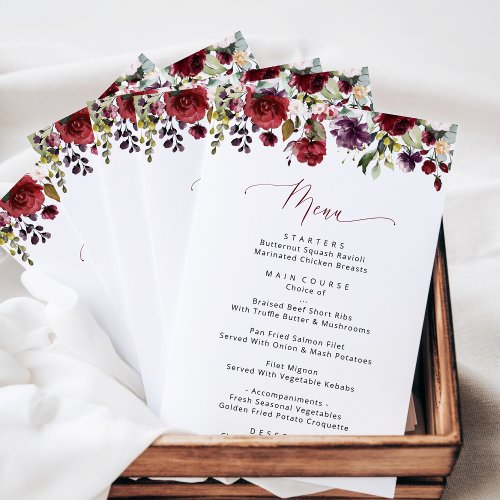 Burgundy Flowers Pink Flowers Bridal Shower Menu