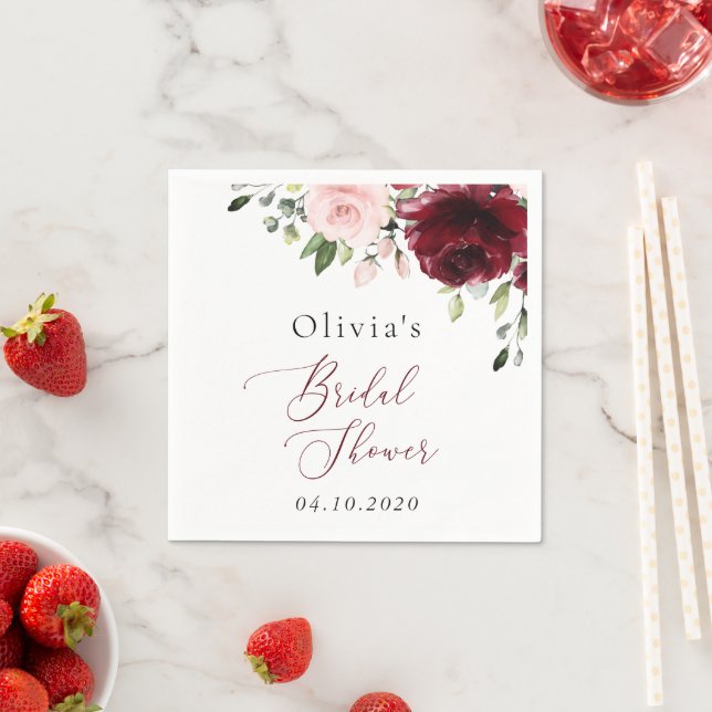 Burgundy Flowers, Pink Flowers, Bridal Shower Napkins (Insitu)