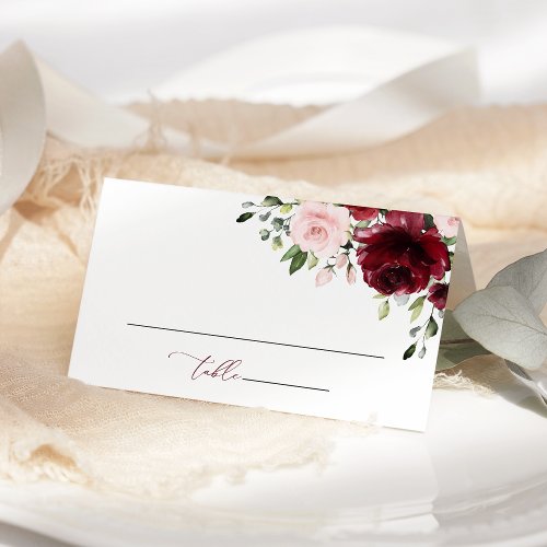 Burgundy Flowers Pink Flowers Bridal Shower Place Card