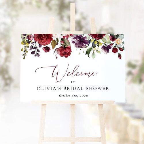 Burgundy Flowers Pink Flowers Bridal Welcome Sign