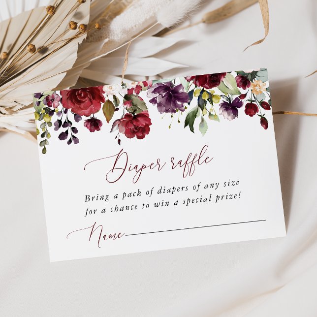 Burgundy Flowers, Pink Flowers, Diaper Raffle Enclosure Card (Creator Uploaded)