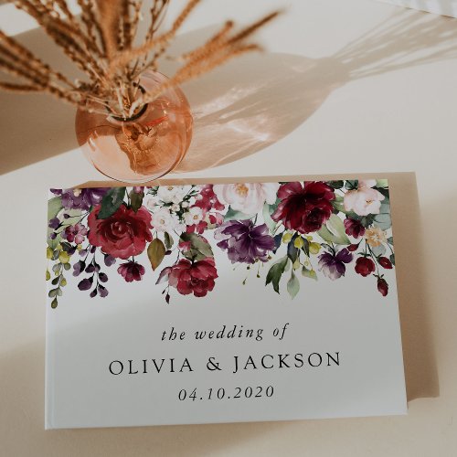 Burgundy Flowers Pink Flowers Greenery Wedding Guest Book