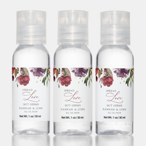 Burgundy Flowers Pink Flowers Greenery Wedding Hand Sanitizer