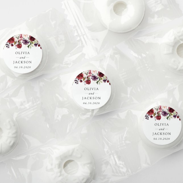 Burgundy Flowers, Pink Flowers, Greenery, Wedding Life Saver® Mints (Assorted)