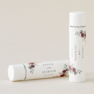Burgundy Flowers, Pink Flowers, Greenery, Wedding Lip Balm