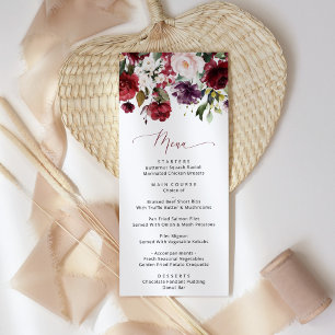 Burgundy Flowers, Pink Flowers, Greenery, Wedding Menu