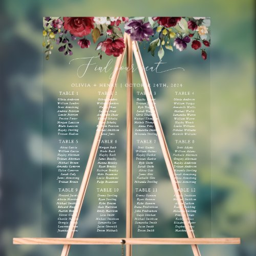 Burgundy Flowers Pink Flowers Seating Chart